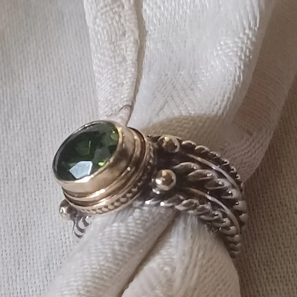 Reve Oval Peridot Ring in Sterling Silver and 14k, Size 6 - Picture 8 of 13